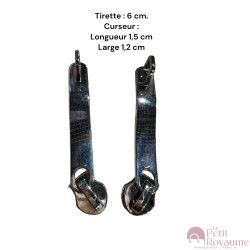 Lot de 2 Tirettes 6cm avec curseurs TAC -AD Argent compatibles valises rigides ou toiles Samsonite, Delsey et d'autres marques