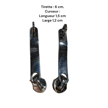 Lot de 2 Tirettes 6cm avec curseurs TAC -AD Argent compatibles valises rigides ou toiles Samsonite, Delsey et d'autres marques